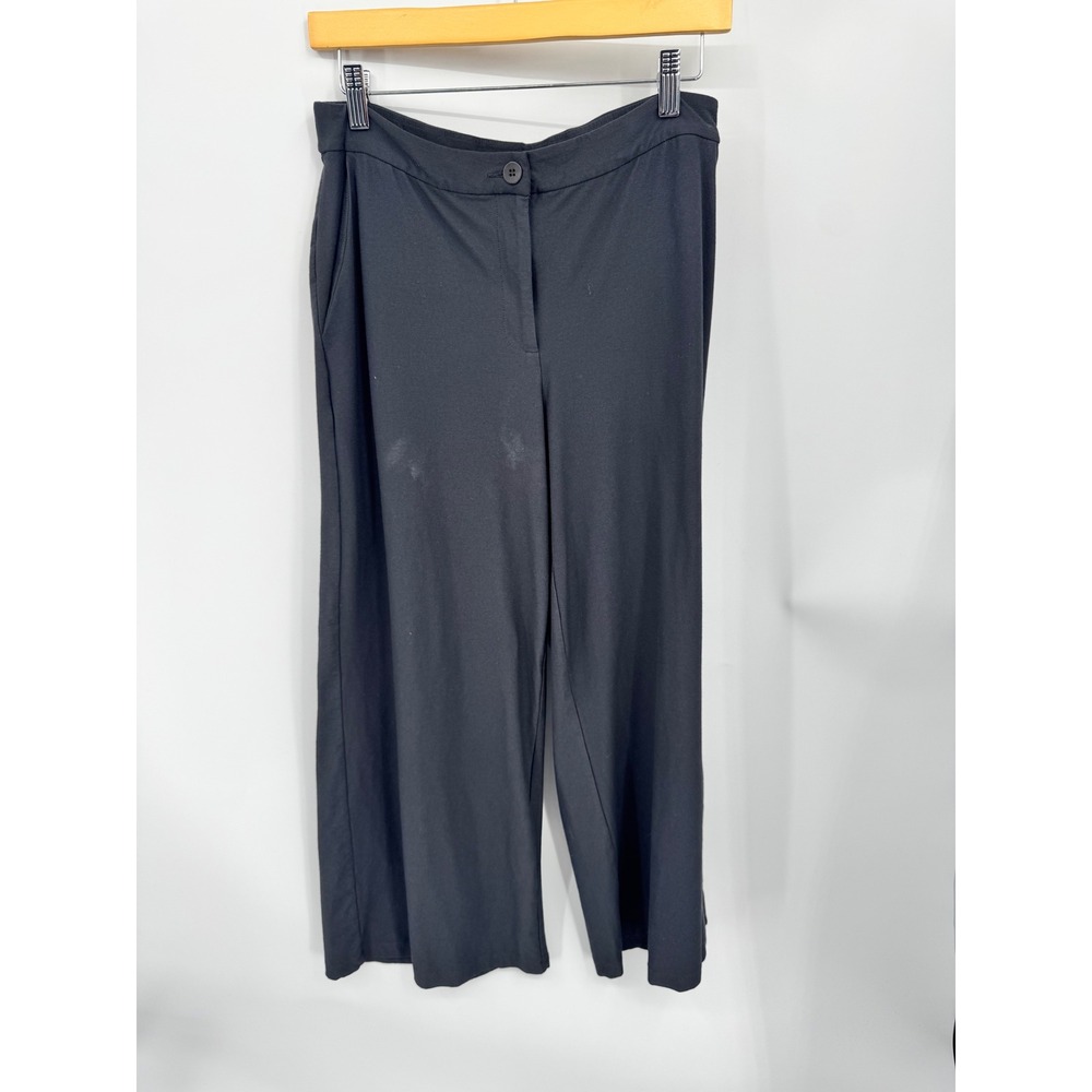 Eileen Fisher Wide Leg Pants Women 6 Black Stretch Cropped Crepe